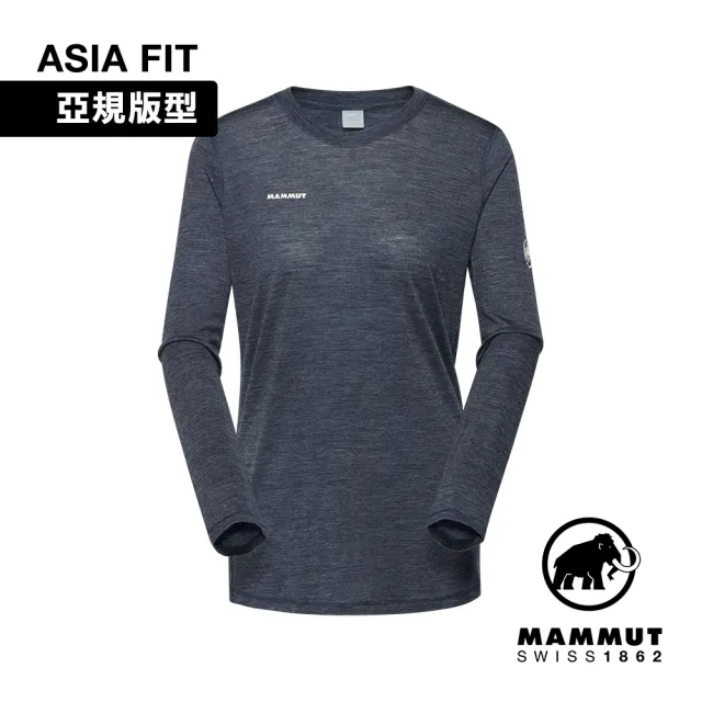 【Mammut 長毛象官方直營】Tree Wool FL LS AF 羊毛混紡快乾抗臭長袖T恤 海洋藍 女款 #1016-01710