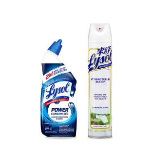【Lysol來舒】強效潔廁液709ml+噴霧抗菌清潔劑清爽亞麻510g(廁所馬桶清潔/環境抗菌/有效防霉/快速消臭)