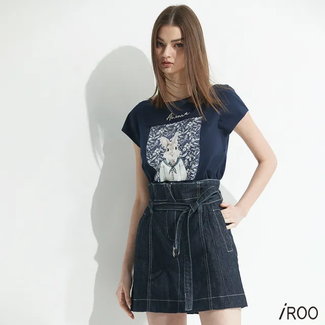 【iROO】裝飾壓線牛仔裙