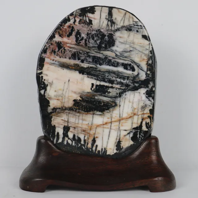 【花蓮玫瑰石藝術館】花蓮玫瑰石切片檯座(石中畫系列 14*18.5cm)