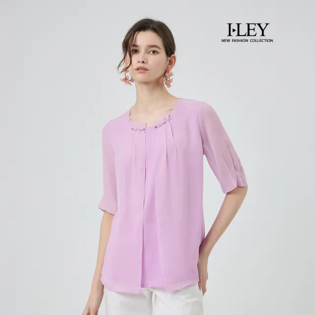 【ILEY 伊蕾】優雅五分袖上衣(淺紫;L-3L;1252181731)