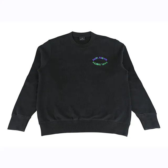 【Paul Smith】PAUL SMITH燙印藍綠字LOGO厚磅有機棉圓領長袖運動衫(男款/黑)