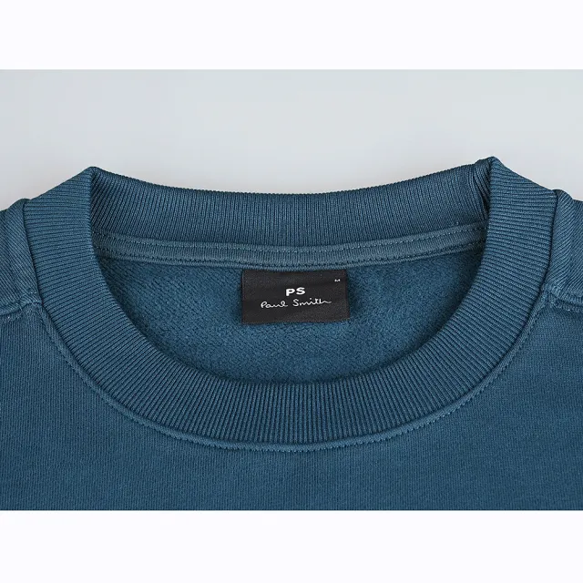 【Paul Smith】PAUL SMITH布標白字LOGO有機棉質圓領長袖運動衫(男款/深藍)
