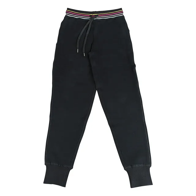 【Paul Smith】PAUL SMITH內印白字簽名LOGO純棉彩色條紋腰邊束帶休閒長褲(女款/黑)