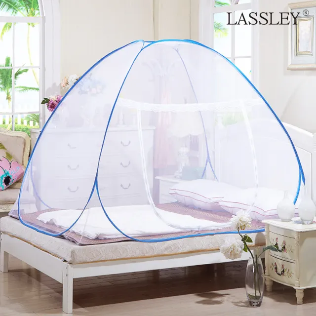 【LASSLEY】彈開式蒙古包蚊帳-加大雙人床加大床(防蚊蚊帳 秒開 防蚊帳棚 瞬開 防蚊簾 隔蚊 雙門 無底)