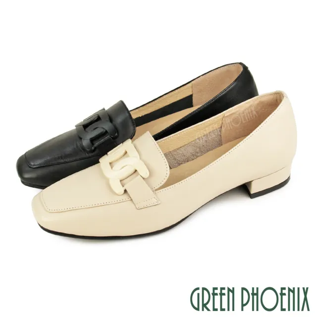 【GREEN PHOENIX 波兒德】女 樂福鞋 包鞋 便鞋 跟鞋 低跟 全真皮 方頭 台灣製(粉紅、黑色)