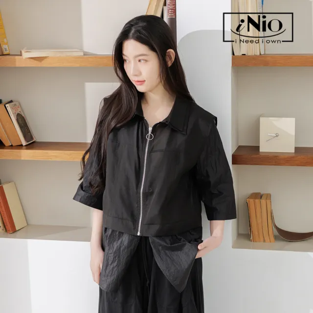 【iNio 衣著美學】短袖上衣 現貨 春夏新品 兩件式 拼接 五分袖上衣 襯衫外套(CEW1056)