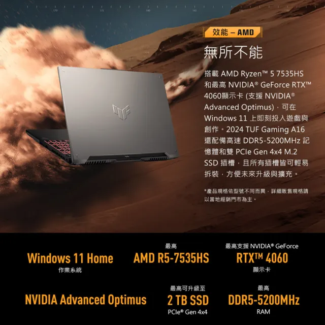 【ASUS】升級附1TB+16G組★16吋 R5 GeForce RTX 4050電競筆電(FA607NU-0043A7535HS/R5-7535HS/16G/512G/W11