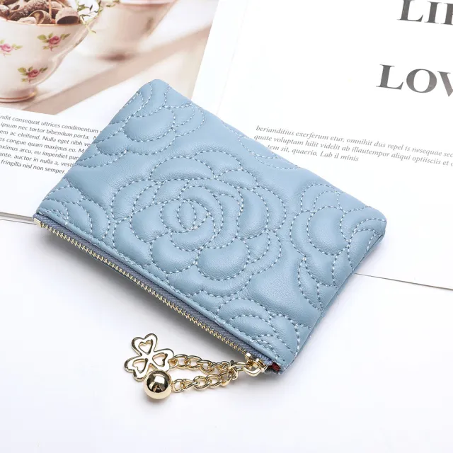 【VERTEX】羊皮山茶花壓紋質感零錢包-B