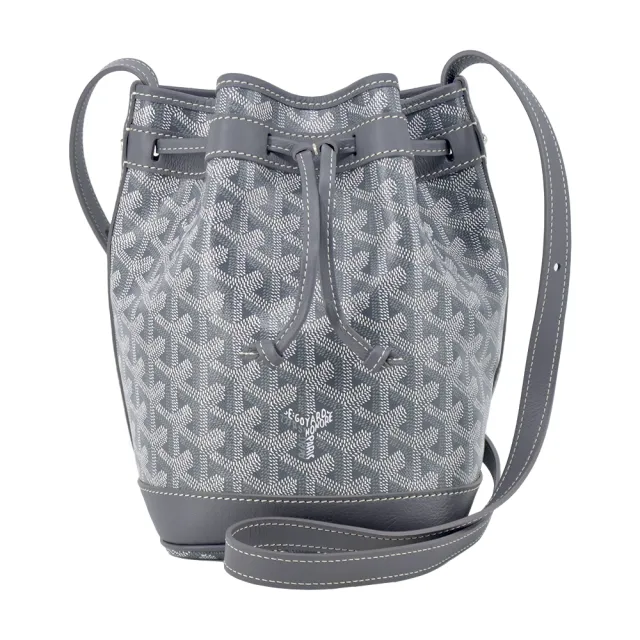 【GOYARD 高雅德】PEFLOT 經典塗料帆布束繩水桶包(小/灰)『entrupy安心購』