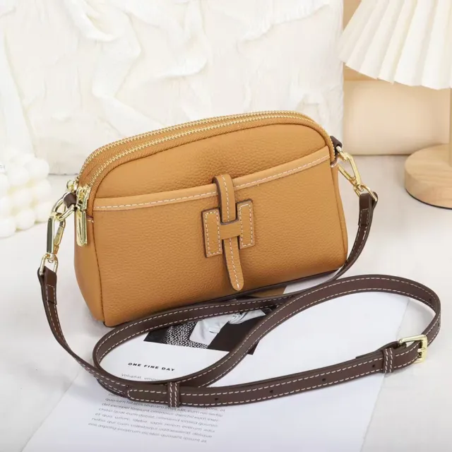 【VERTEX】頭層牛皮H造型拉鍊小方包-B