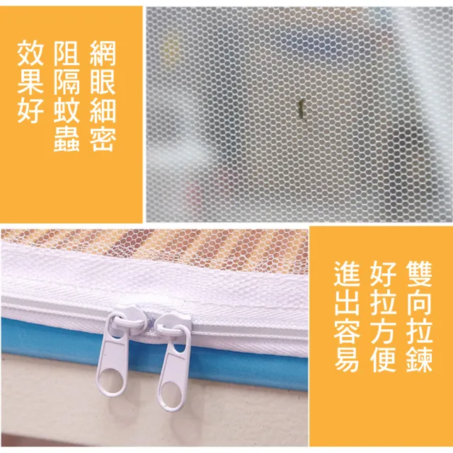 【LASSLEY】彈開式蒙古包蚊帳-雙人床(蚊帳 防蚊 帳棚 秒開 隔蚊簾 雙門 無底)