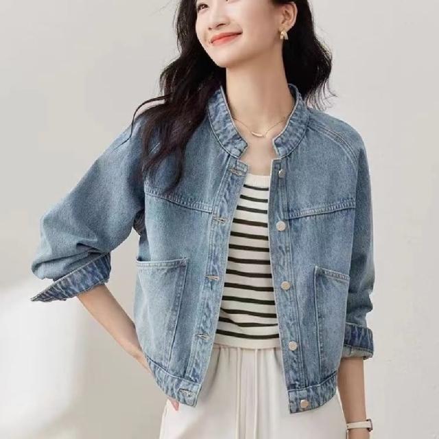 【LANNI 藍尼】★復古水洗立領牛仔短外套(女外套/休閒/牛仔外套/單寧/通勤/復古)