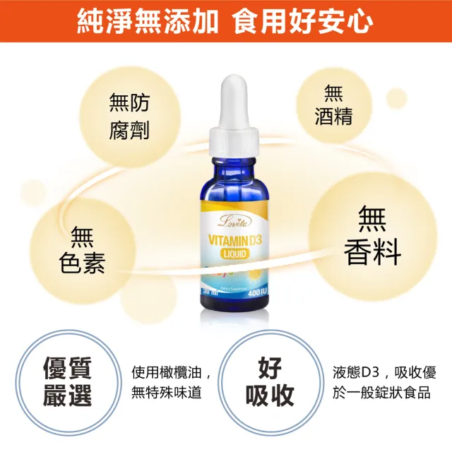 【LOVITA愛維他】維他命D3滴液400IU(30ml/瓶)