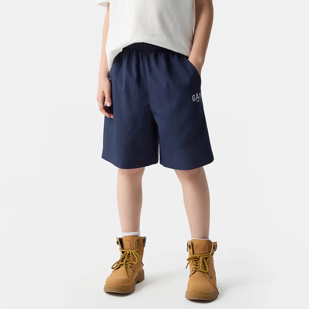 【GAP】男童裝 Logo印花鬆緊短褲-海軍藍(673821)