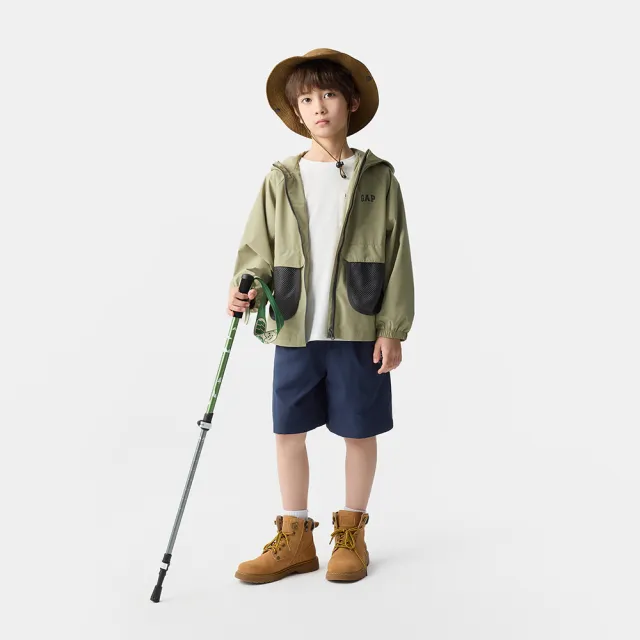 【GAP】男童裝 Logo印花鬆緊短褲-海軍藍(673821)