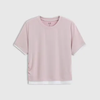【GAP】女裝 Logo刺繡假兩件圓領短袖T恤-淡紫色(727397)