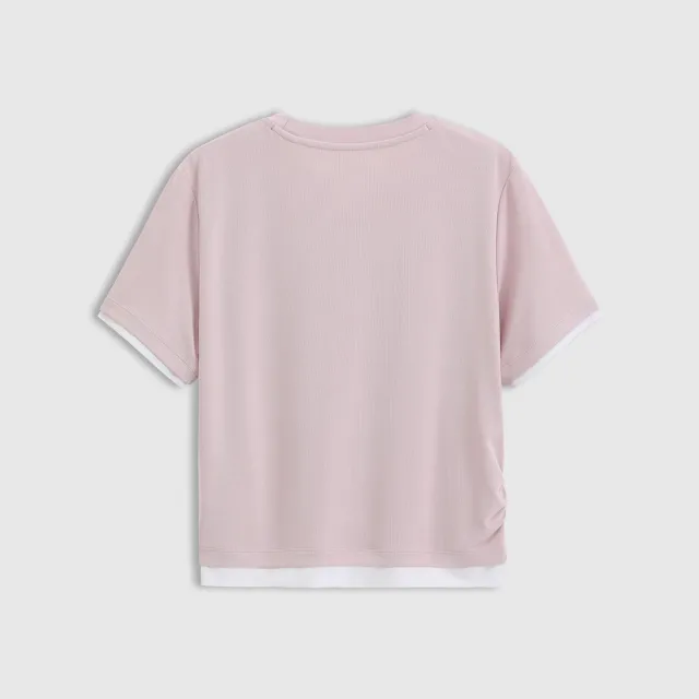 【GAP】女裝 Logo刺繡假兩件圓領短袖T恤-淡紫色(727397)