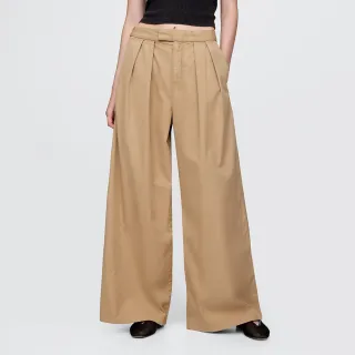 【GAP】女裝 純棉休閒寬褲-卡其色(745876)