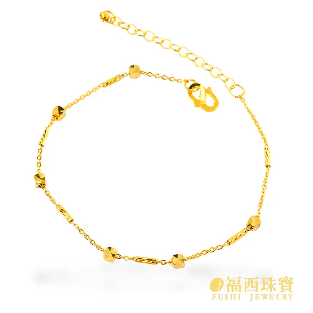 【福西珠寶】阿爾塔的記憶黃金手鍊 閃耀方珠×雷射長金管交錯設計 靈動珠飾點綴 (金重0.71錢正負0.03錢)