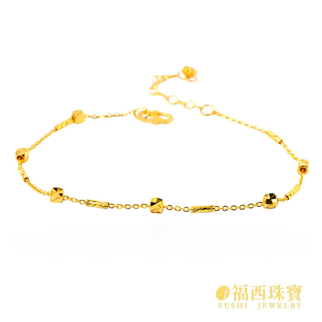 【福西珠寶】阿爾塔的記憶黃金手鍊 閃耀方珠×雷射長金管交錯設計 靈動珠飾點綴 (金重0.71錢正負0.03錢)