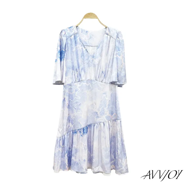 【AVVJOY 艾薇卓爾】V領印花連衣裙(連衣 衣裙 洋裝 花洋 連衣裙 洋裝長 碎花洋 連身裙 茶系洋裝 CLA0465DS)（其他規格）