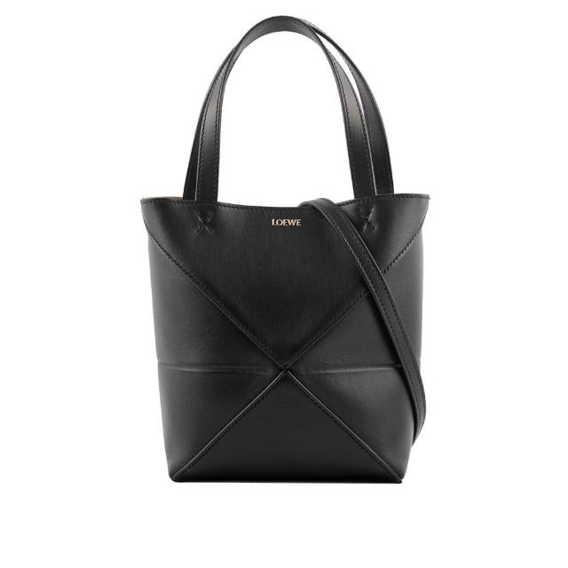 【LOEWE 羅威】Puzzle 亮面小牛皮迷你摺疊托特包(黑色)