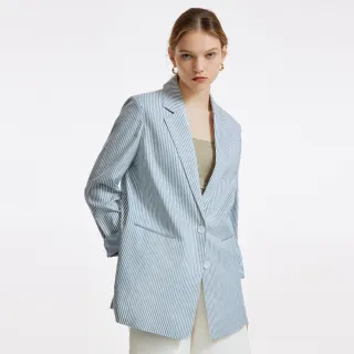 【G2000】女款 仿麻長版西裝外套-灰藍色(3121672675)  洋蔥式穿搭