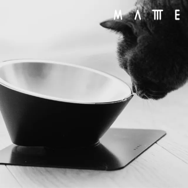 【MATTTE】RoLock 寵物不倒大口徑飼料斜食碗 250ml 不鏽鋼原色(吸地耐撞/內外碗分離/304不鏽鋼)