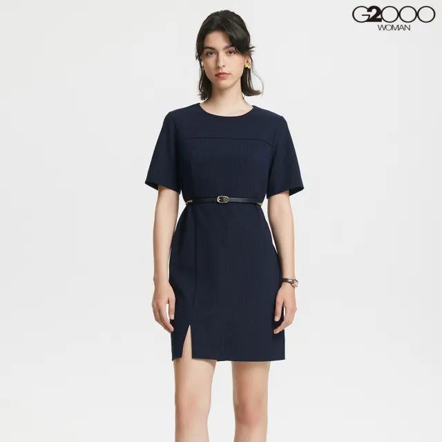 【G2000】短袖開衩洋裝-深藍色(3623252579)