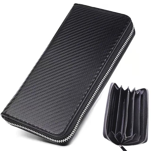 【MoonDy】錢包 皮包 長夾 皮夾 錢包女 錢包男 手機錢包 碳纖維長夾 男士錢包 拉鏈長夾 男