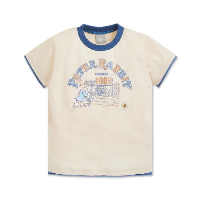 【奇哥】比得兔 男童裝 森林比得假兩件純棉短袖T恤/上衣(6-8歲)