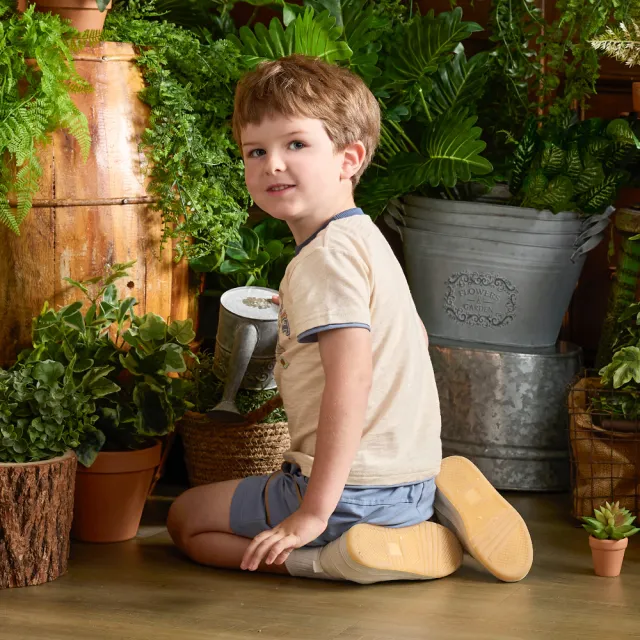 【奇哥】比得兔 男童裝 森林比得假兩件純棉短袖T恤/上衣(6-8歲)