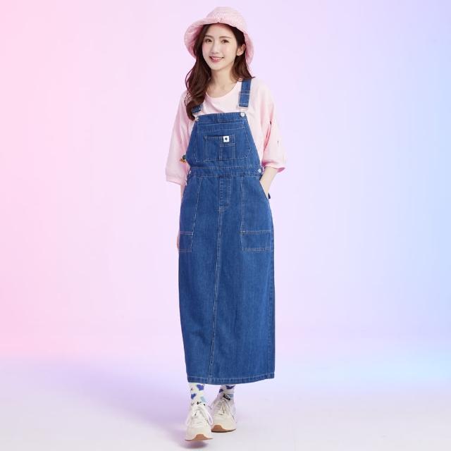 【betty’s 貝蒂思】貓掌印刺繡口袋牛仔吊帶裙(藍色)