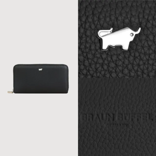【BRAUN BUFFEL 德國小金牛】維那斯-C 12卡拉鍊長夾-黑色(BF868-602-BK) 錢包送禮推薦