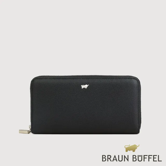 【BRAUN BUFFEL 德國小金牛】維那斯-C 12卡拉鍊長夾-黑色(BF868-602-BK) 錢包送禮推薦