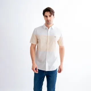 【Arnold Palmer 雨傘】男裝-色塊漸變提織短袖襯衫-藍色(黃色)