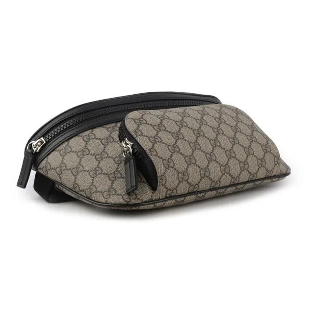 【GUCCI 古馳】GG Supreme 塗層帆布及皮革大款腰包(咖啡色)