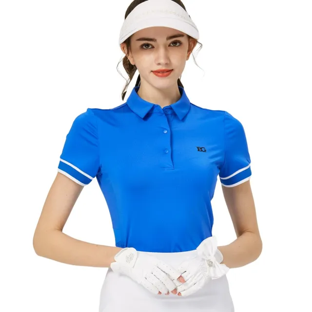 【BLKTEE GOLF】出清特價 螺紋袖口絲光女短袖上衣-黑.彩藍(高爾夫短袖上衣 golf球衫)