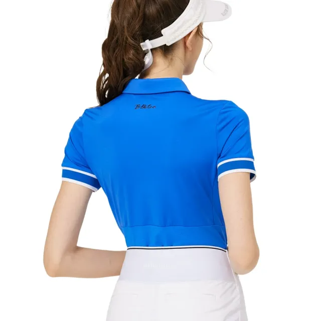 【BLKTEE GOLF】出清特價 螺紋袖口絲光女短袖上衣-黑.彩藍(高爾夫短袖上衣 golf球衫)