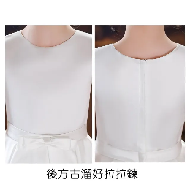 【橘魔法】典雅緞面蝴蝶結前短後長禮服(連身裙 大童 花童 喜宴 畢業典禮 禮服 全家福 婚禮 女童)
