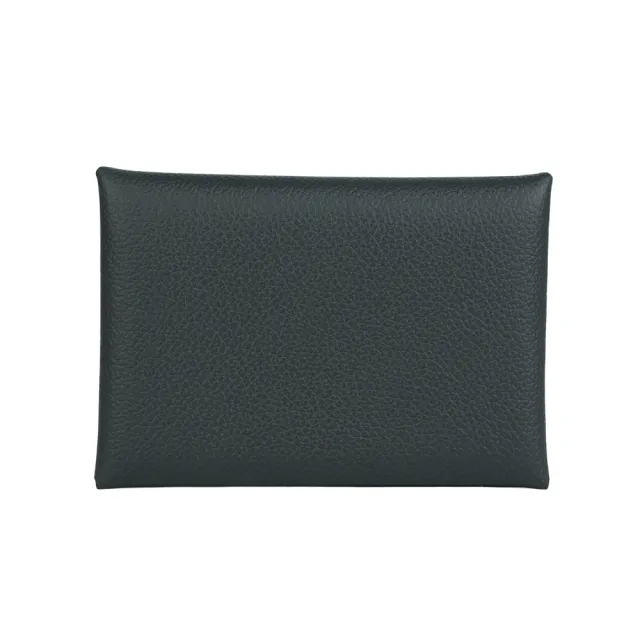 【Hermes 愛馬仕】Calvi Duo Evercolor皮釦式卡片夾/零錢包(新深海色)