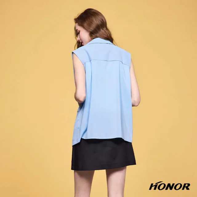 【HONOR 山形屋】出清品 俐落翻領裝飾口袋西裝背心外套-米白/藍(限定出清)