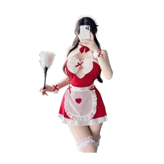 【Enjoy Love】甜美木耳花邊削肩雙色拼接女僕扮演套裝(情趣角色扮演服 情趣用品 女性 成人玩具)