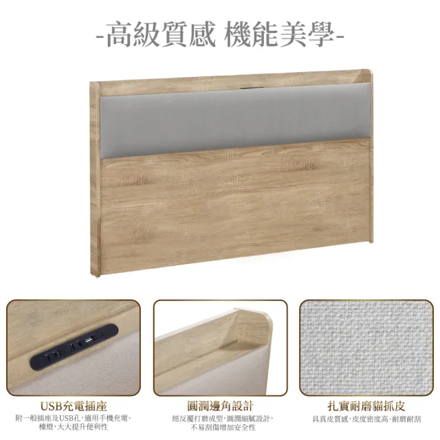 【IHouse】沐森 房間4件組 雙人5尺(插座床頭+床底+收納床邊櫃+床頭櫃)