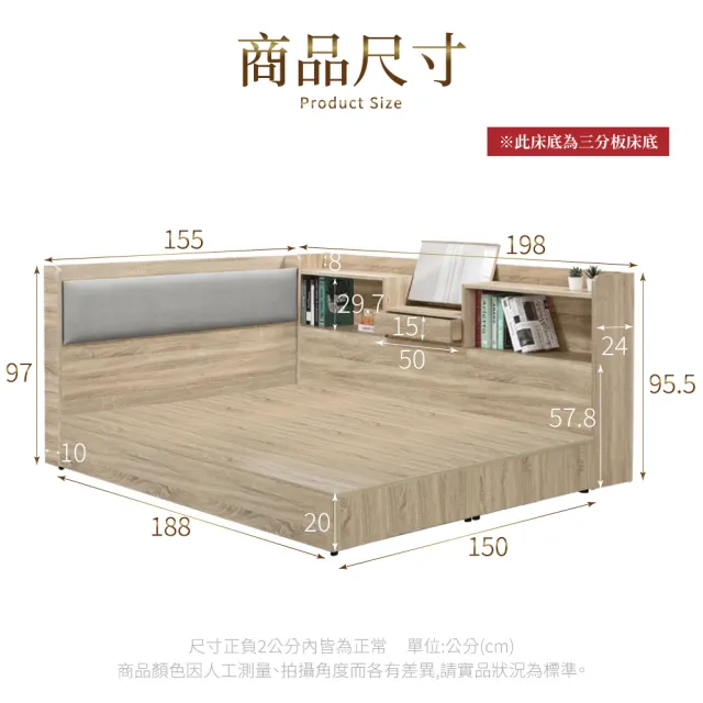 【IHouse】沐森 房間4件組 雙人5尺(插座床頭+床底+收納床邊櫃+床頭櫃)