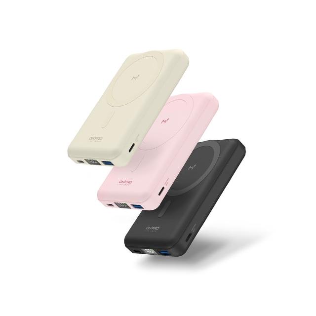 ONPRO M1 10000mAh 磁吸充電寶，支援筆電、Switch、PD QC3.0 20W/15W 電量數位液晶顯示，一目瞭然。支架橫放設計，使用方便。內建 Li-Polymer 鋰聚合物電池，容量達 10000mAh-15000mAh，提供多種輸出模式，包括 USB-C、USB-A、無線充電，最高輸出 15W。透過 BSMI 許可字號 R38727，符合安全標準。附 USB-C 線、收納皮套、使用說明書。