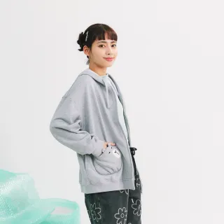 【Dailo】水豚君口袋衛衣連帽長袖外套(藍 卡 灰)