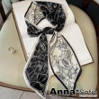 【AnnaSofia】仿絲領巾絲巾-罌粟線繪斜角 窄版緞面 現貨(黑白系)