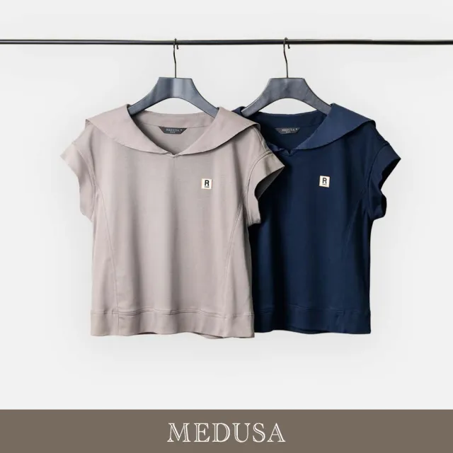 【MEDUSA 曼度莎】現貨-台灣製 水手領純棉休閒上衣 - 2色（M-XL）｜女上衣 休閒 女短袖上衣(601-5090A)